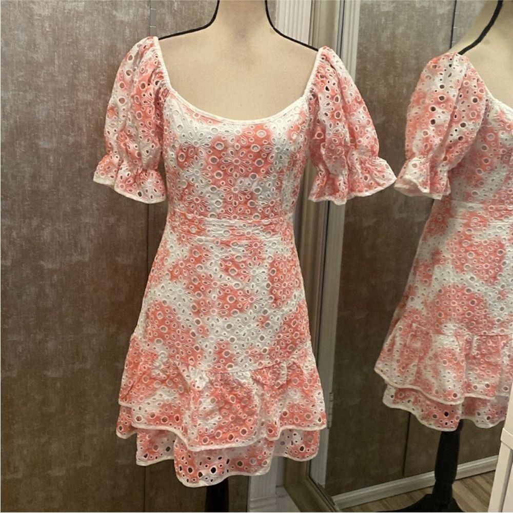Stellah Floral Eyelet Puff Sleeve Dress, S
